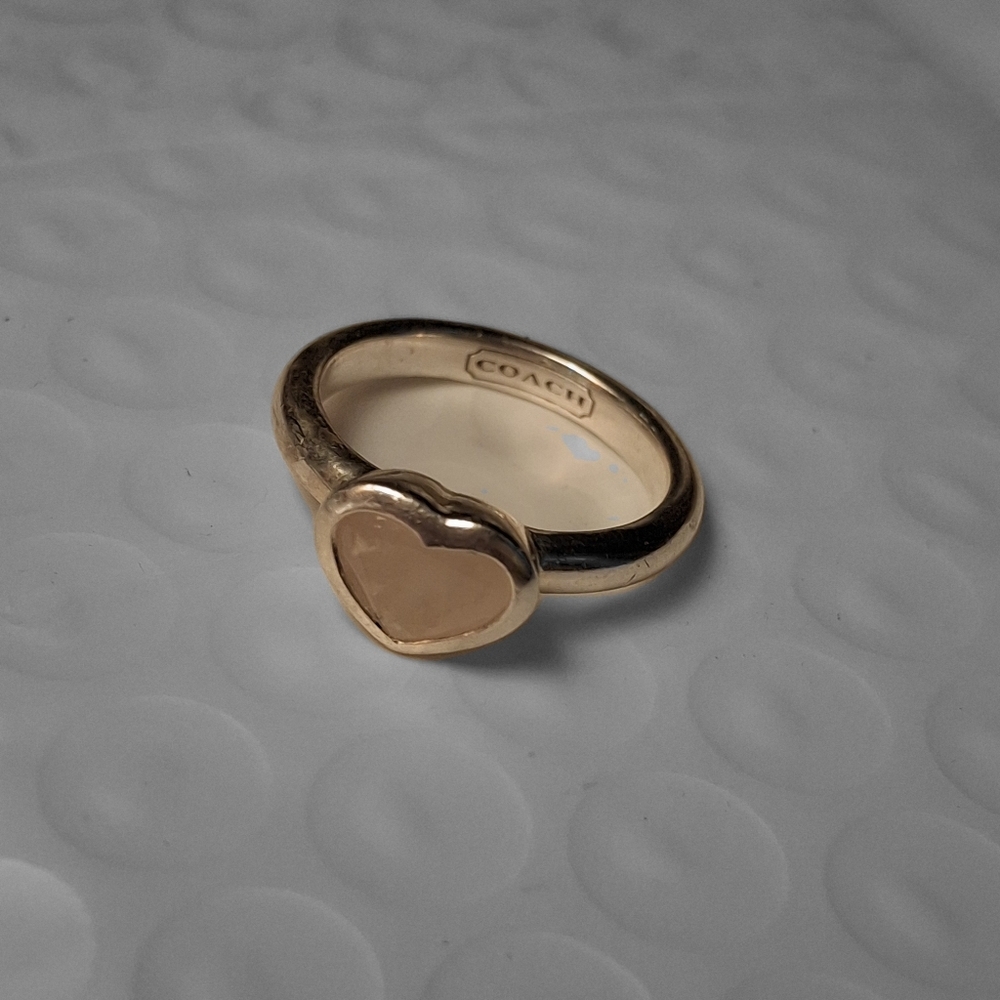 Coach Vintage Pink And Sterling Silver Heart Ring .925 Sz 6